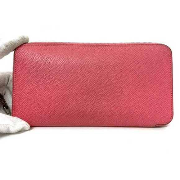 HERMES Round Long Wallet Azap Silkin Pink Rose Azalee Leather Epson Silk C Stamp - Picture 7 of 11